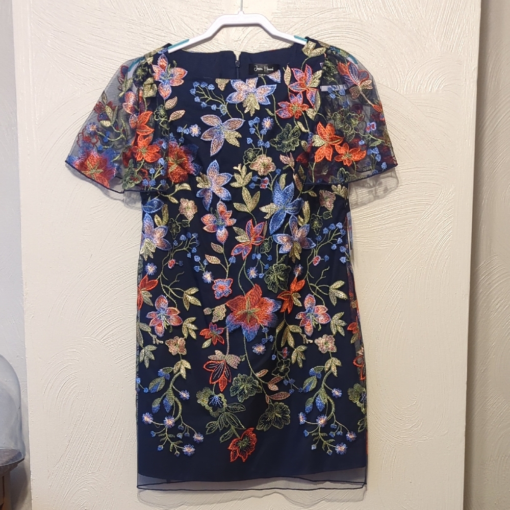 NWT Jessica Howard Floral Embroidered Navy Dress